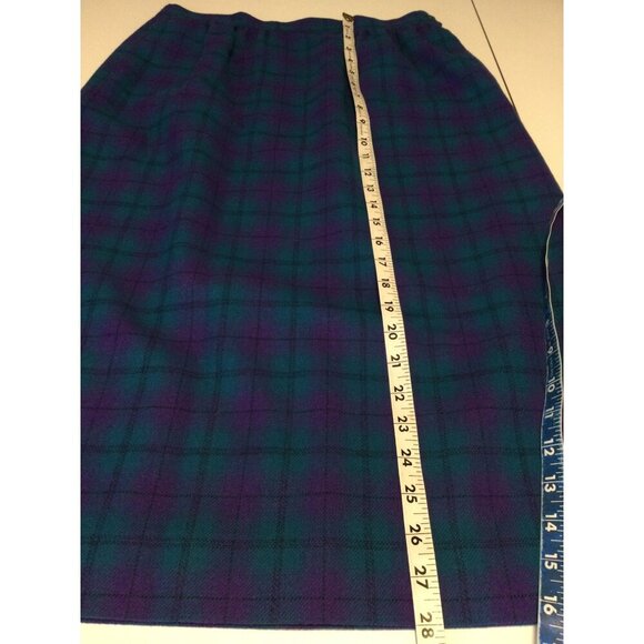 Vintage Pendleton Wool Skirt Sz 10 Plaid Purple Teal Black Pockets - Picture 5 of 6